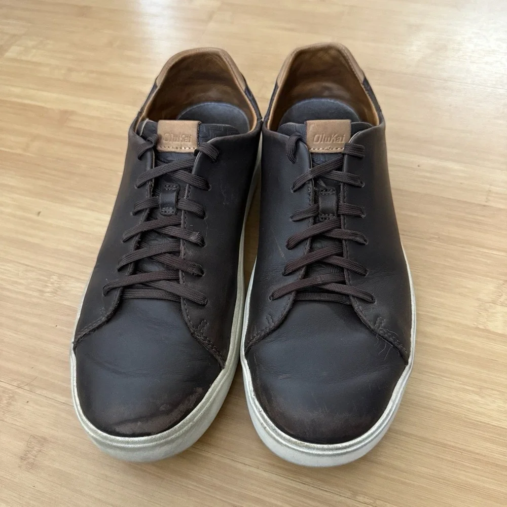 Olukai Lae'ahi Li 'Ili Dark Brown Leather Shoes Sneakers Men Size 10 / 43 Casual